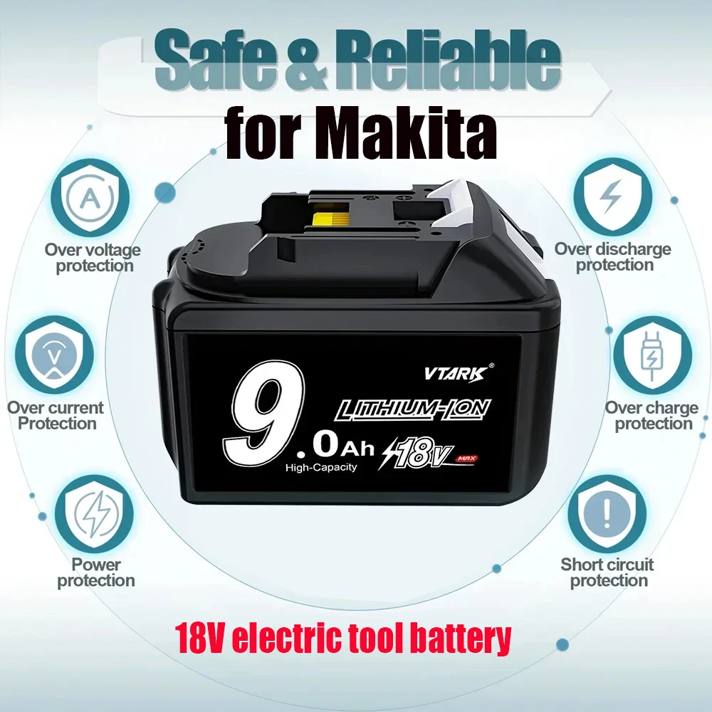 

18V Battery Upgrade for Makita Tools with The BL1860 18V 9.0Ah Lithium Battery 18650 Rechargeable Battery (Optional Charger）