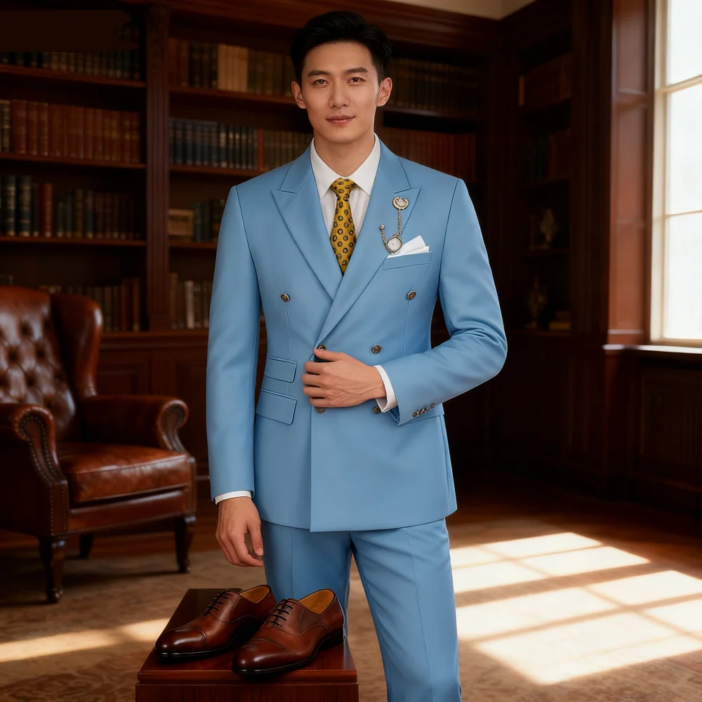 

2025 Men's Elegant Business Terno British Style Casual Host Banquet Trousers Blazer Set Male Suit for Various Occasions