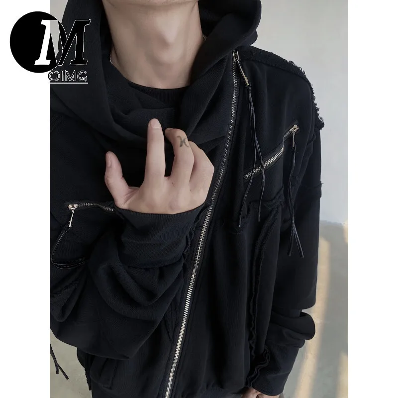 [OIMG] Men's Design Sense, Rough Edges, Heavy-duty Deconstruction And Splicing, Hooded Zipper Cardigan Sweatshirt