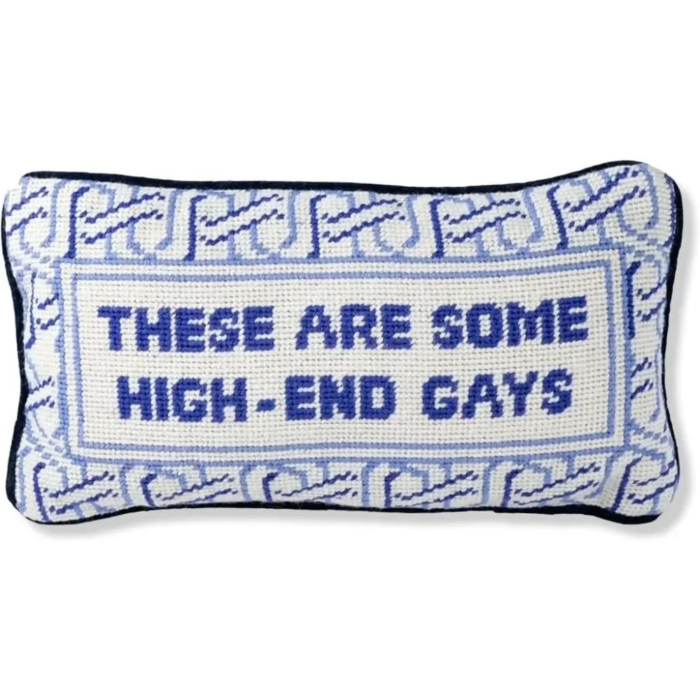 

Handmade Needlepoint Decorative Throw Pillow - High End Gays - 8" x 14" - Small Embroidered Accent Pillow for Bed, Chair