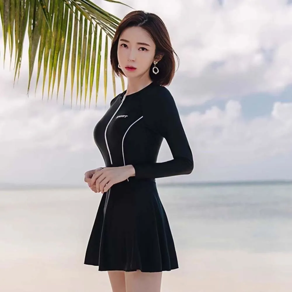 3pcs Beachwear Long Sleeve Swimsuit Tights Bikini Sun Protection Swim Dress with Pants Smooth Underwater Clothings