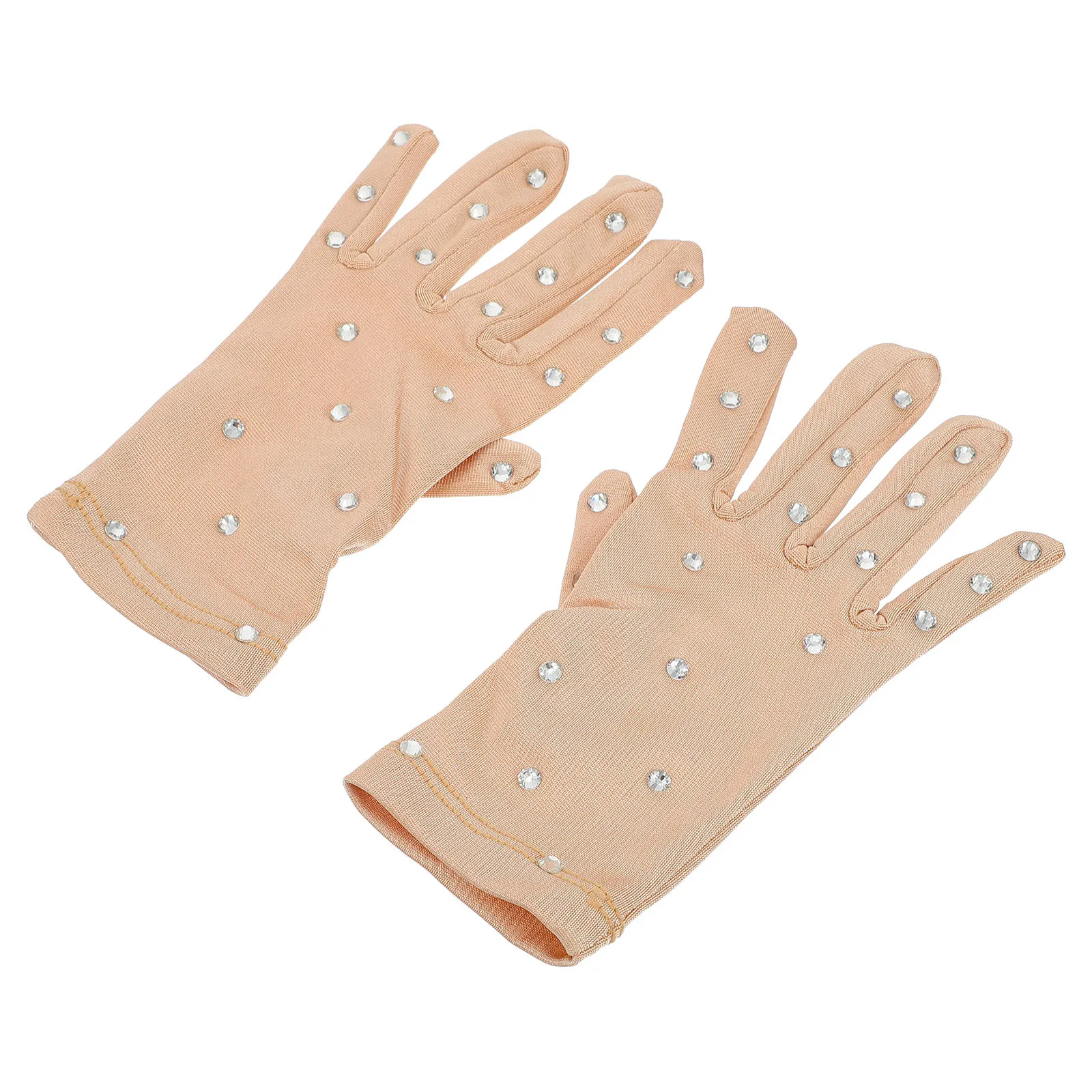 Guanti in spandex con strass diamantati per pattinaggio su ghiaccio Fibra elastica termica Protezione per il calore delle mani Prestazioni durevoli