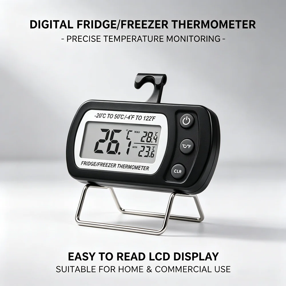 Multi Use Digital Refrigerator Thermometer Max Min Temp Readout ℃/℉ Switch Hook Place Dual Design Freezer Kitchen Temperature