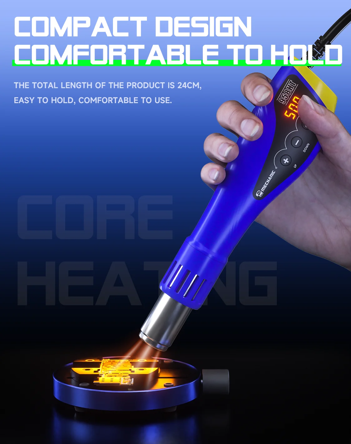 MECHANIC 958HT デジタルホットエアガン LED ディスプレイ調整可能な温度はんだ付けツール BGA リワークチップ除去熱修理用