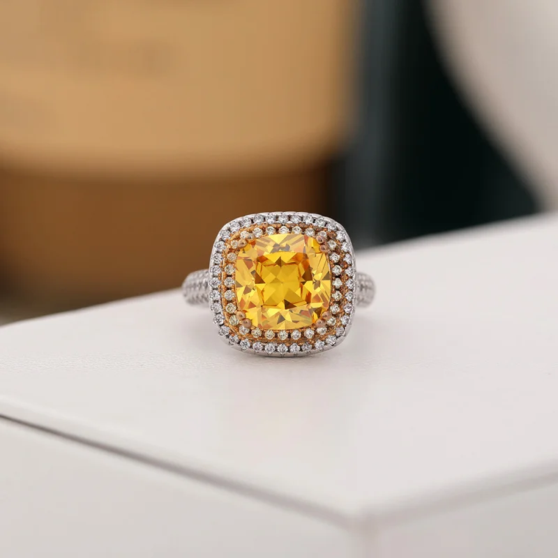 

Accessories Pink Diamond Yellow Diamond Ring for Women Square Zircon Adjustable Vintage Jewelry Ring