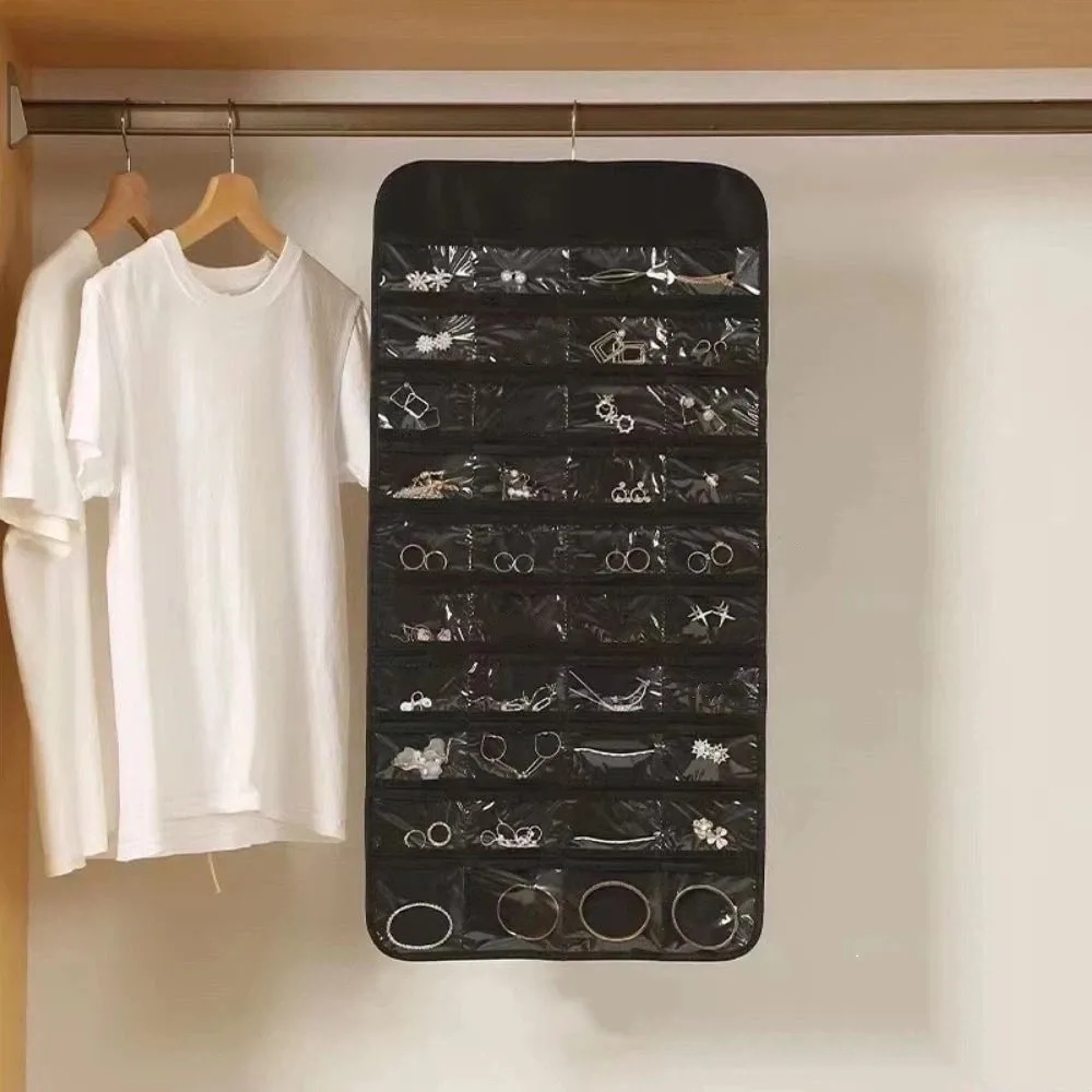 Non-woven Jewelry Storage Bag Large Capacity Foldable Jewelry Display Holder Delicate Transparent Hanging Storage Bag