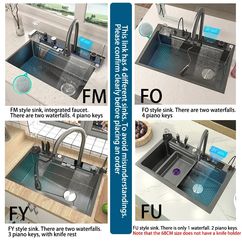 Imagem -06 - Pia de Cozinha de Cachoeira de Slot Único Grande Conjunto de Torneira de Display Digital Integrado Lavatório em Relevo Aço Inoxidável