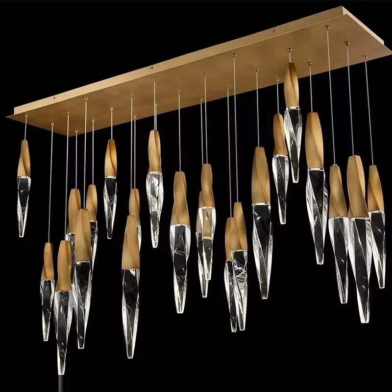 Modern Custom Simple LED Water Drop Crystal Light Pendant Hanging Chandelier for Villa Staircase Living Room Decorative