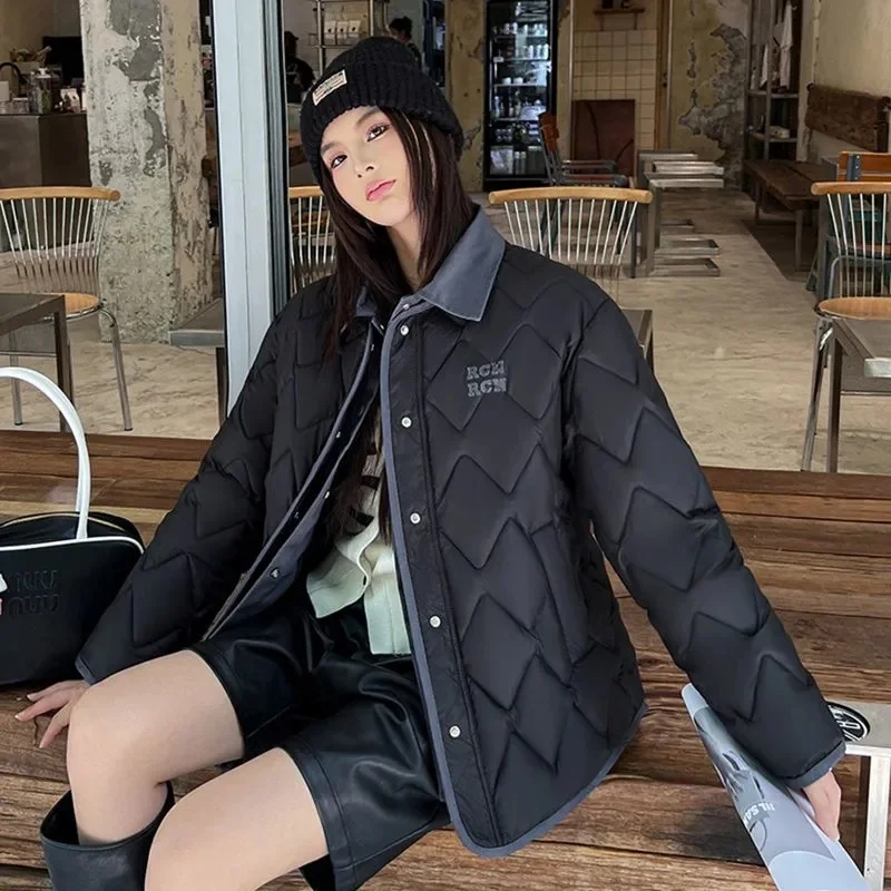 Women's Short Down Cotton Jacket Pink Parkas Round Neck Warm Coat Feminine Unique Autumn Winter Iight Fashion Outerwear