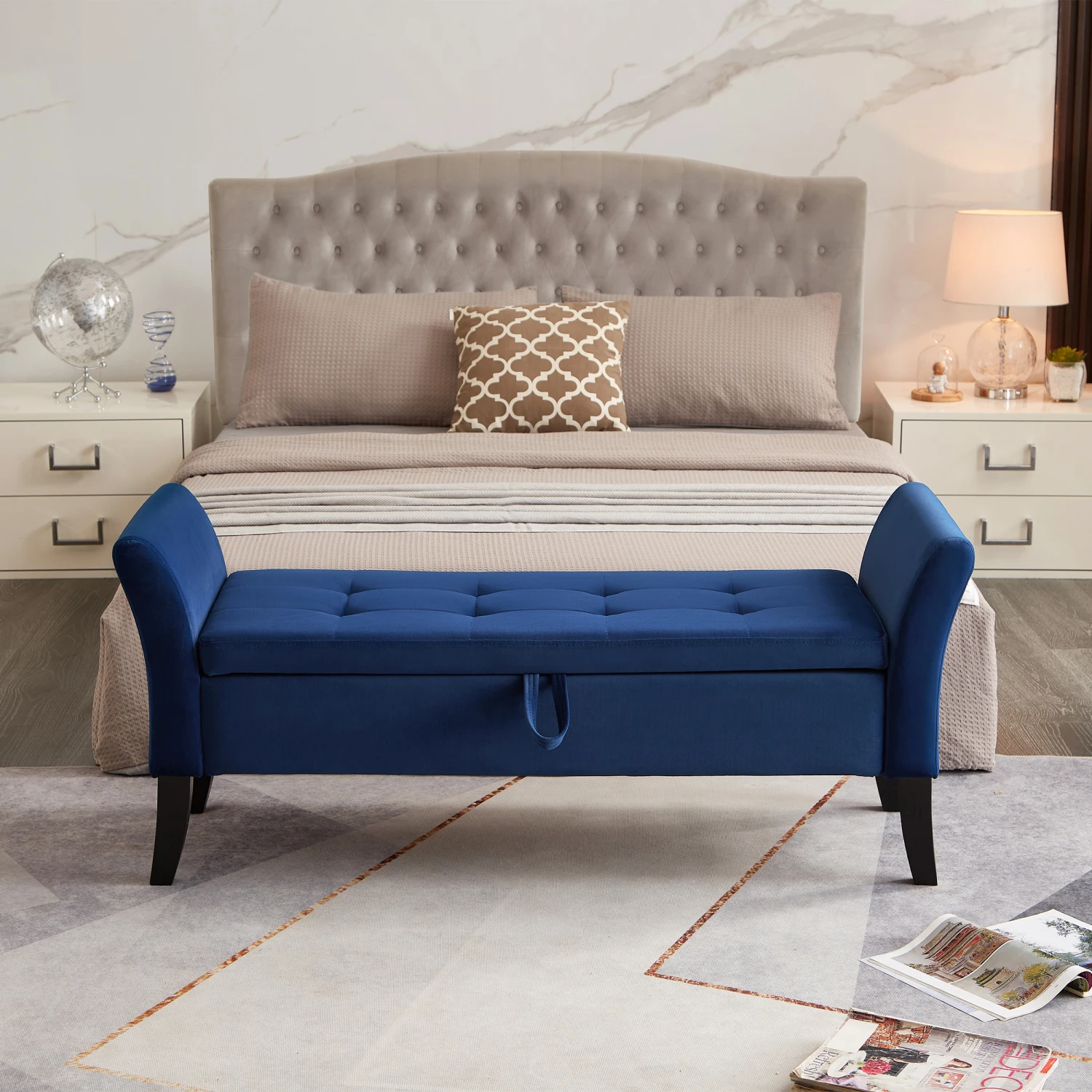 

Bed Bench Storage Navy Blue Velvet 51.5" - Stylish & Functional Addition