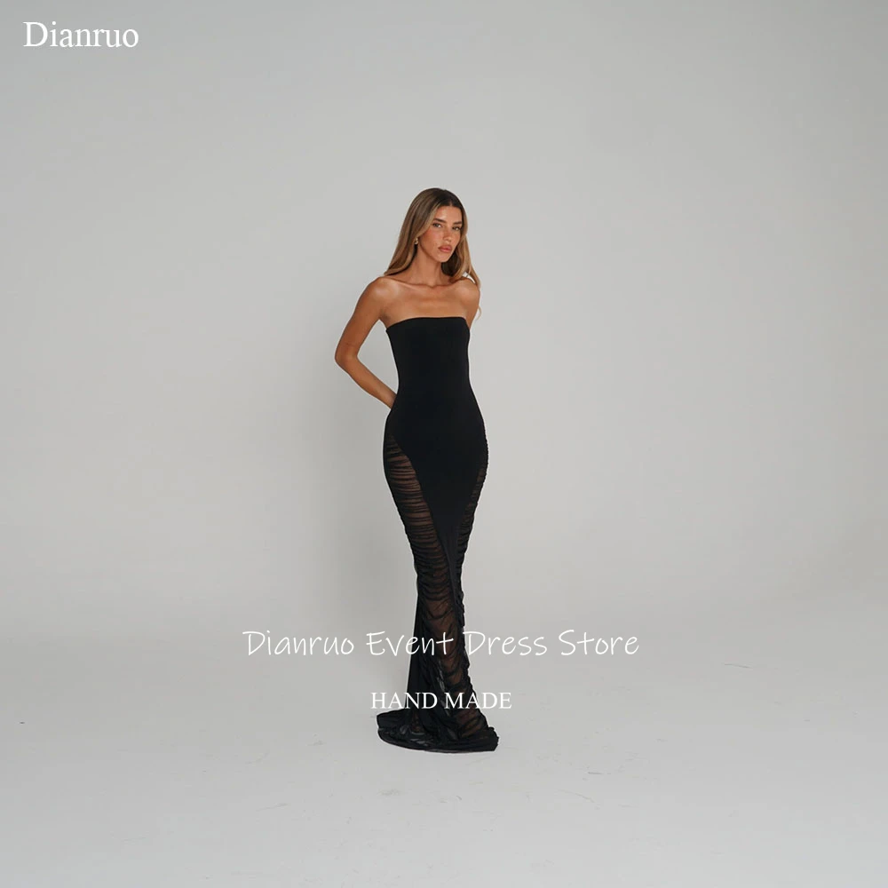 

Dianruo Black Mermaid Evening Dresses Ruched See Through Robe De Soirée Femme Unique Strapless Vestidos Elegantes Customized
