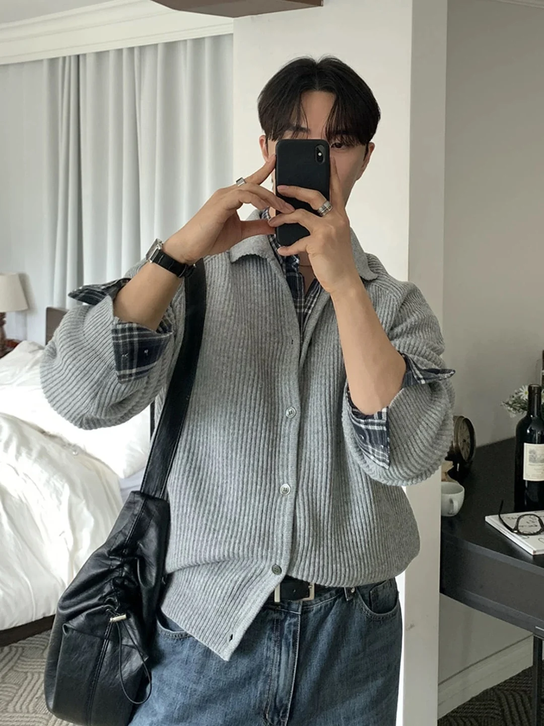 High Density Knitted Cardigan Men's Korean Style Light Maturity Collar Buttoned Striped Sweater Workwear Jacket Autumn Warm L...