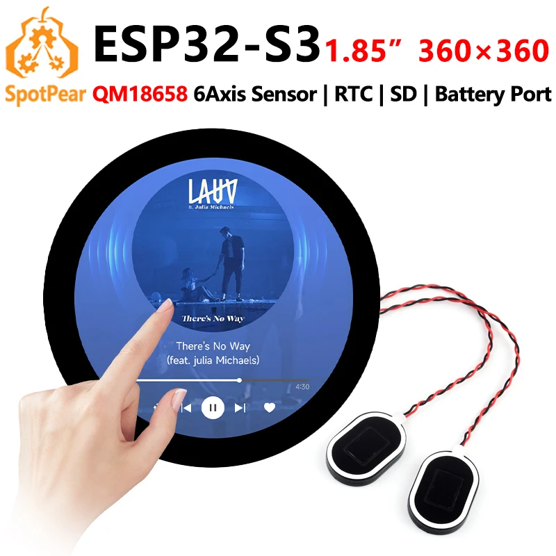 Scheda di sviluppo ESP32 S3 Display LCD rotondo da 1,85 pollici 360 × 360 Sensore QMI8658 / MIC / SD / Audio MP3 / Porta batteria LVGL/HMI per