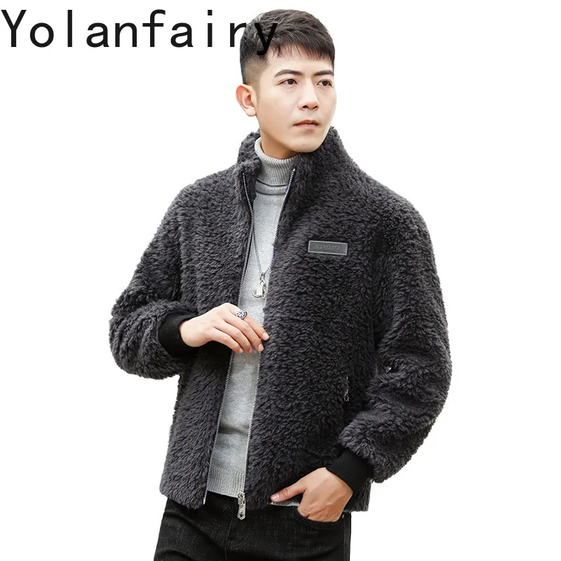 

YOLANFAIRY 100% Sheep Shearing Jacket Man Winter 2025 New Fashion Short Lamb Wool Fur Coat Stand Collar Mens Clothing chaqueta