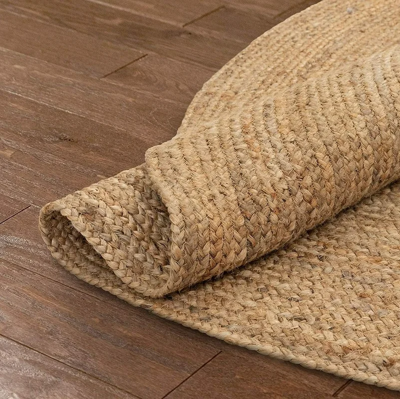 Rug Jute Natural Round Reversible 100% Jute Style Rug Braided Modern Rustic Look