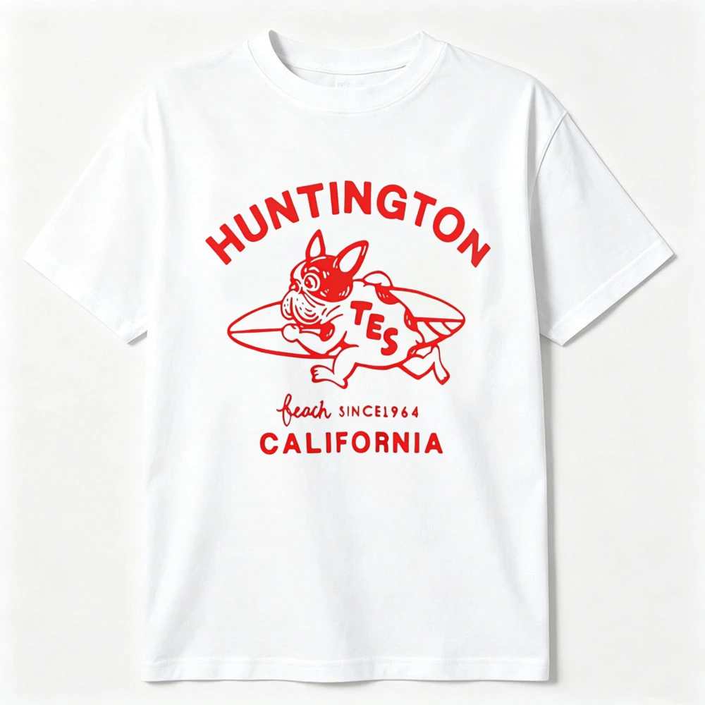 Huntington California Surf French Bulldog Since 1964 Cotton Women T-shirt Retro Beach Surf Dog Tops Vintage Coastal Street Tee