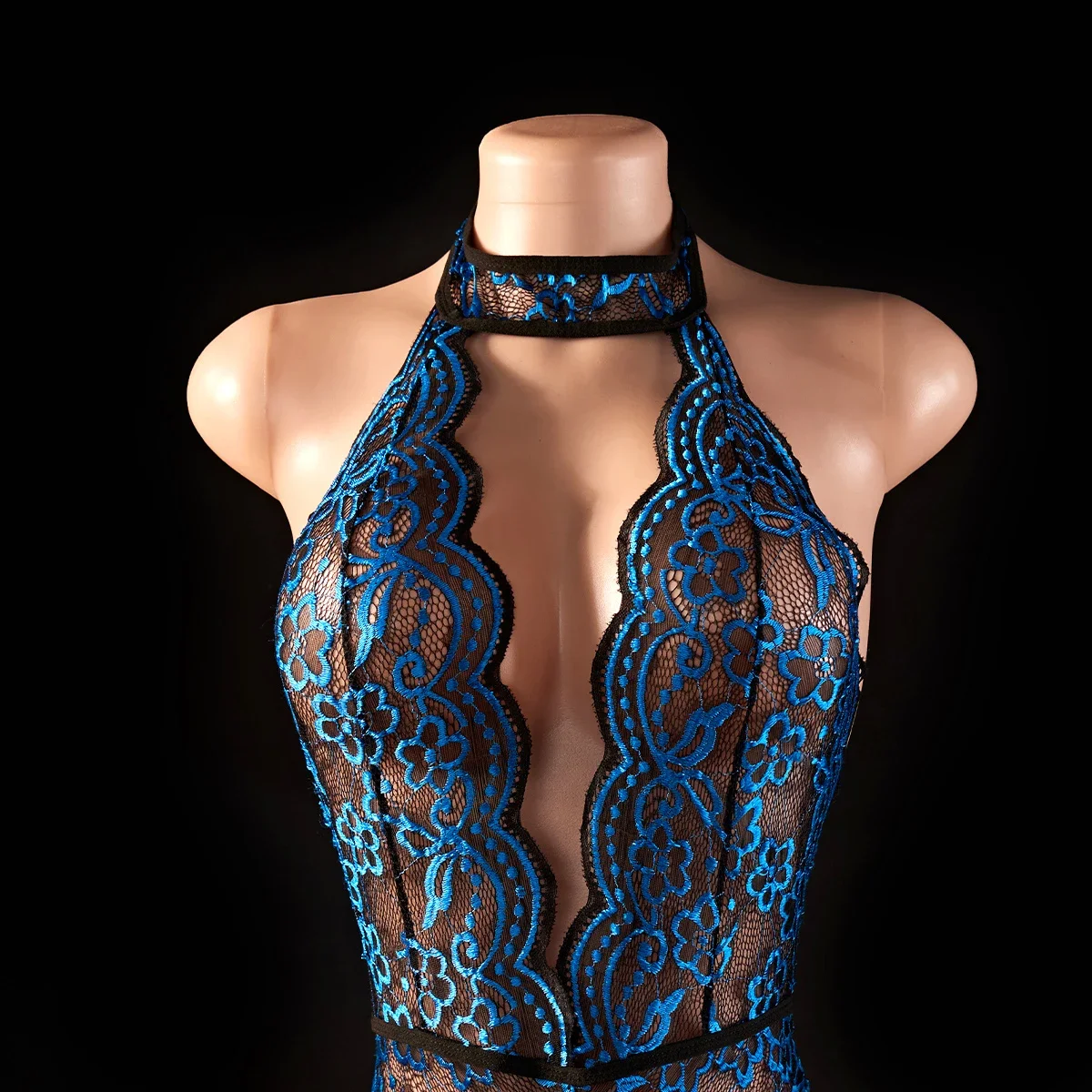 الأزرق مفتوح الصليب المرأة بدلة للجسم Crotchless مثير إغراء الكبار المثيرة الملابس الداخلية منامة الدانتيل الجنس ارتداءها الخامس الرقبة ملابس داخلية ساخنة #5