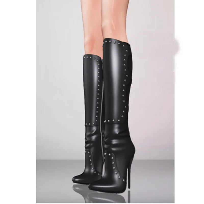 أسود فوق الركبة ماتي الأحذية الجلدية رقيقة عالية الكعب أشار تو موضة مثير 2025 الشتاء أحذية امرأة كبيرة الحجم Zapatillas Mujer