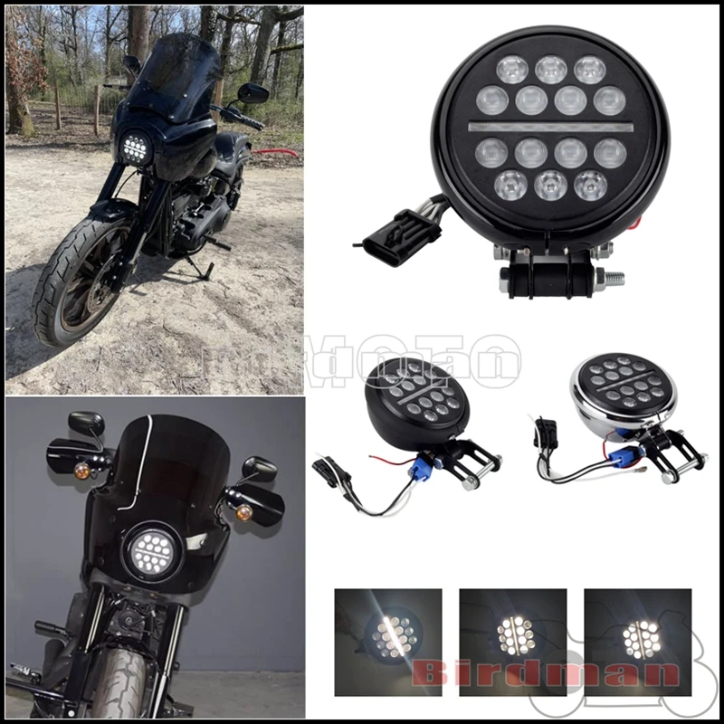 

For Harley Softail Low Rider S FXLRS 2020-2022 Motorcycle 5.75" Round LED Front Headlight DRL Hi/Lo Beam Headlamp w/ Extension