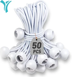 Ball Bungee Cords 6 Inch,50 PCS White Tarp Ball Bungee Ties Heavy Duty Canopy Tie Downs for Camping,Tent Poles with UV Resistant