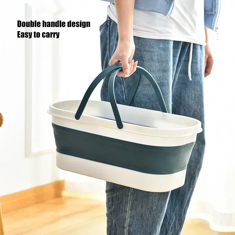 Portable Mop Bucket Foldable Laundry Basket With Wheel Folding Water Basin Household Item For Washing Fishing Camping Basin