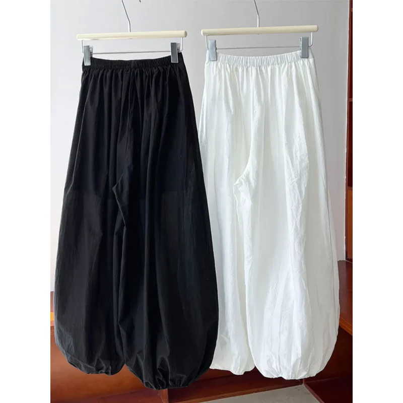 Bloomers de gran tamaño 2025 nuevo diseñador de verano elegante moda mujer linterna pantalones Casual sueltos transpirables pantalones de pierna ancha de algodón