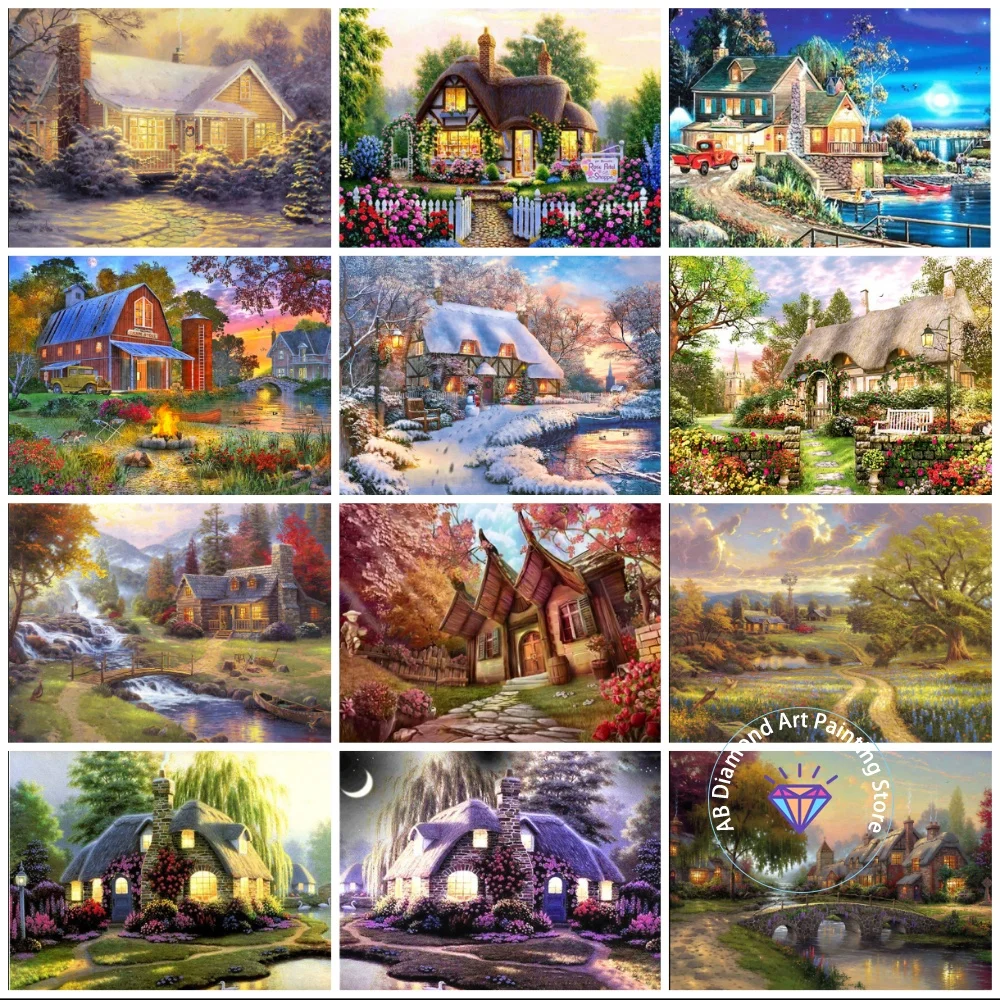 

New Garden Villa AB Diamond Painting Kit Square Round Diamond 5D DIY Mosaic Cross Embroidery Handmade Art Gift Home Decoration