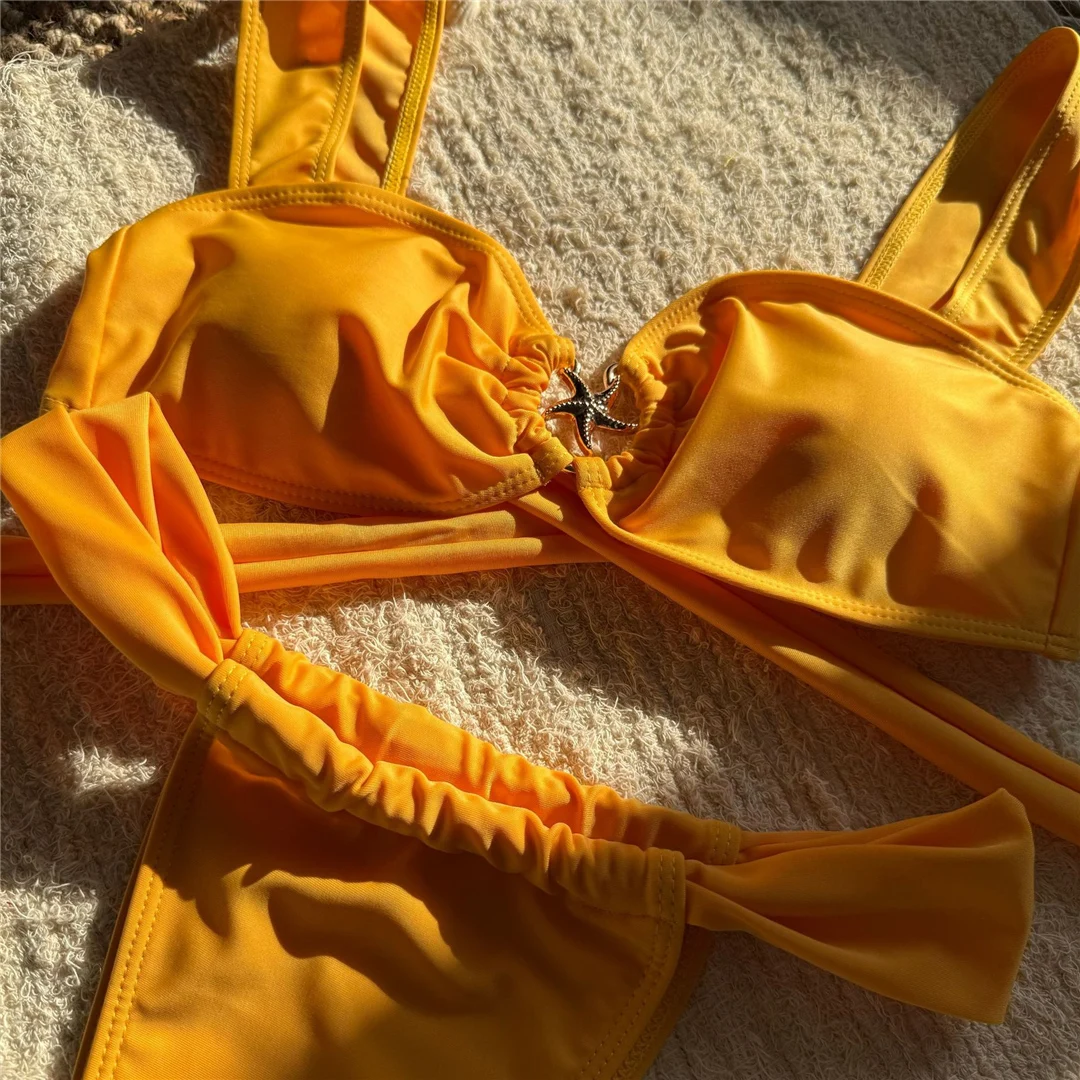 Sexy Metall-Stern-Ring, hoch geschnittener Bikini, Damen-Badeanzug, zweiteiliges Bikini-Set, gepolsterter Badeanzug, Badebekleidung, Badeanzug, Modell V6344. – Detail 19