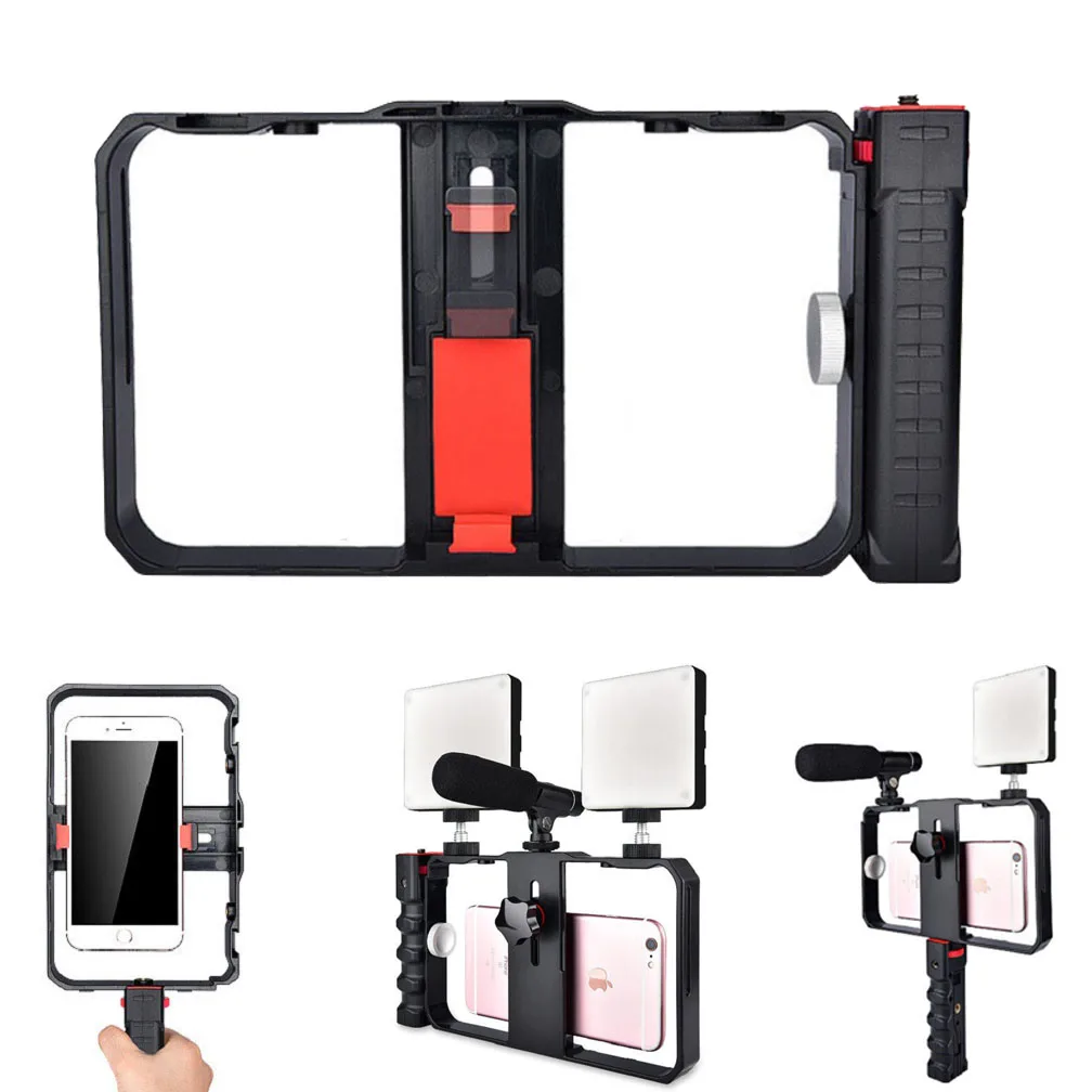 Mcoplus Smartphone Cage Filmmaking Case Small U Rig Hand Grip Phone Video Stabilizer With Cold Mount for iPhone 13 14 15 X XR 12