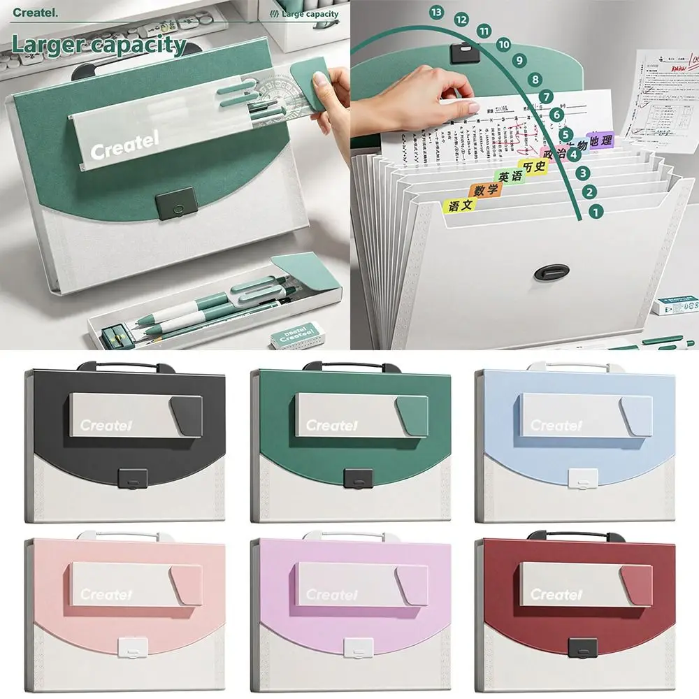 Simple Waterproof PP Expanding File Bag 13 Layers Large Capacity A4 File Folder With Pencil Case Document Bag School Office