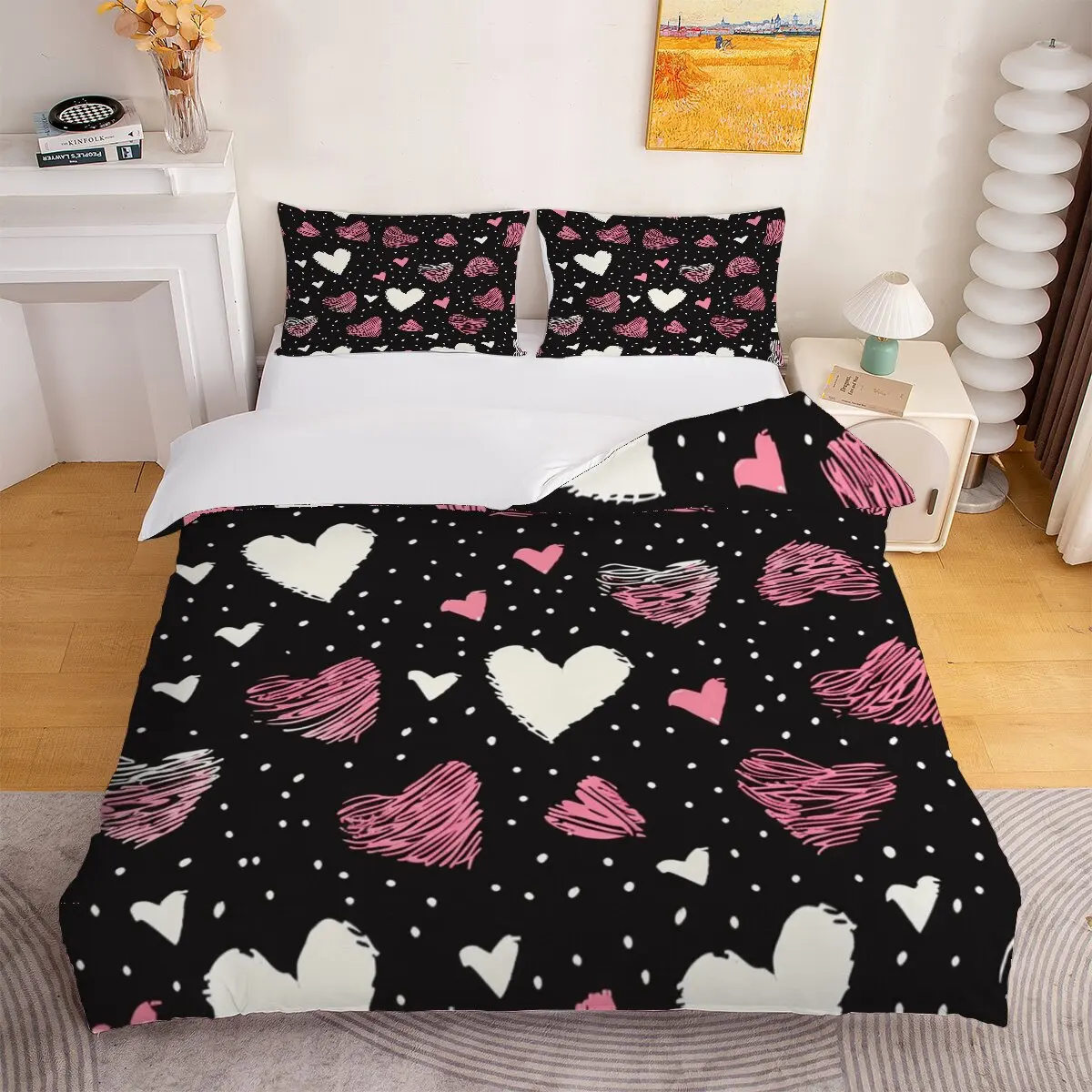 Heart pattern  Down duvet cover large size  Black background  Modern trend of printed bedding