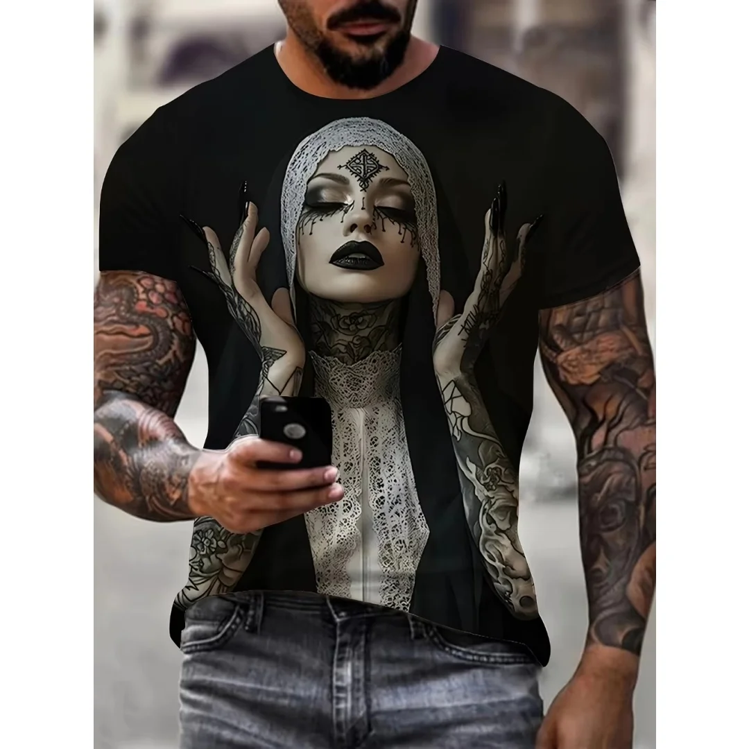 ゴシックタトゥー修道女グラフィックTシャツ3Dプリント夏スポーツレジャー速乾メンズTシャツ子供服ティーシャツY2K女性用