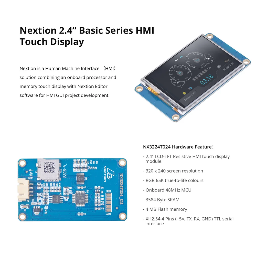 Nextion – Module d'affichage tactile LCD résistif Intelligent HMI, 2.4 pouces, polychrome, facile à utiliser pour les programmeurs de base