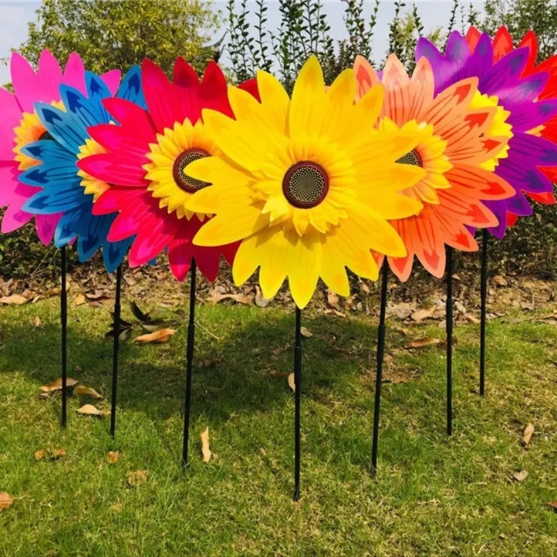 75Cm Black Rod Sunflower Kindergarten Decoration Double Layer Too Big Windmill Outdoor Camping Garden Decoration Souvenir