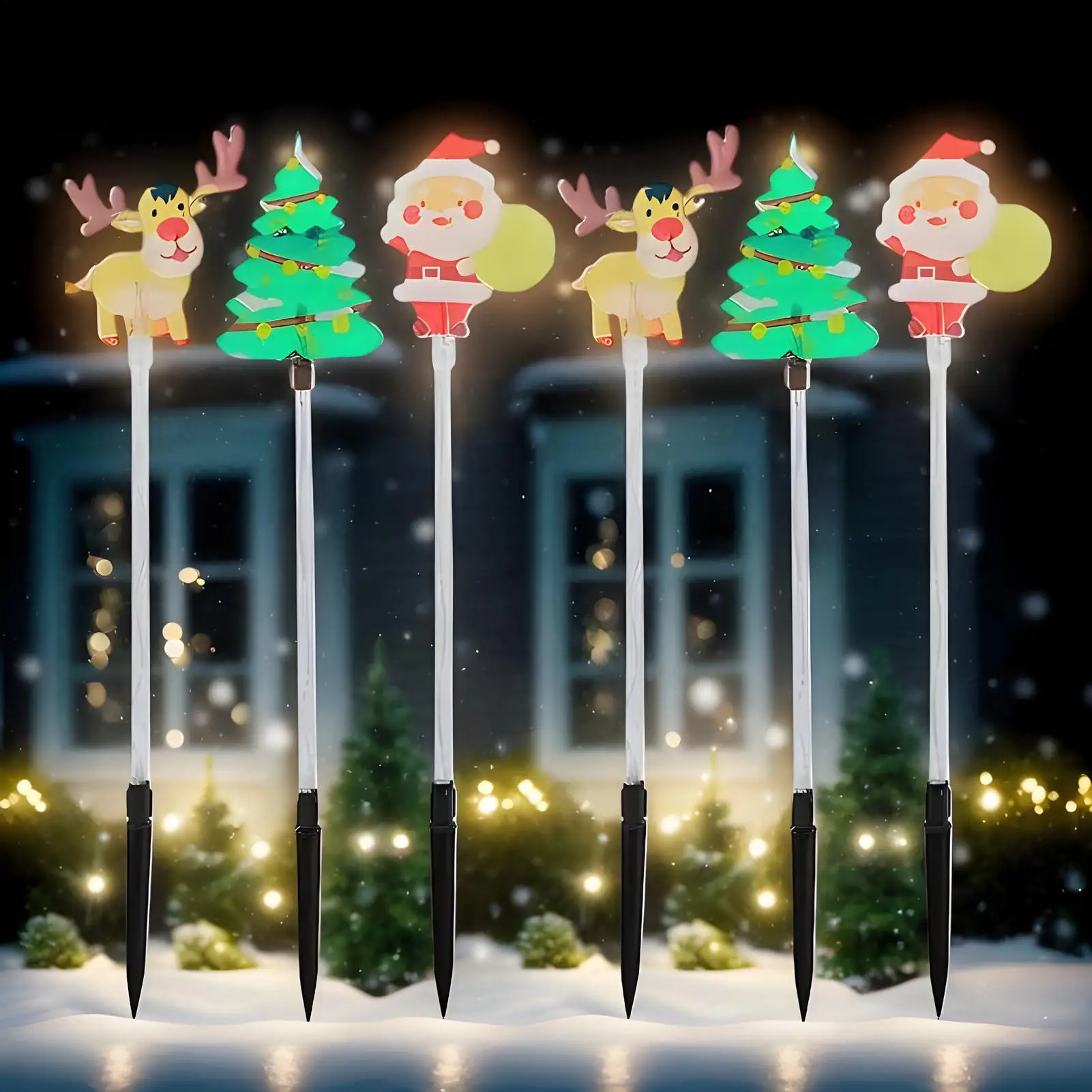 Christmas Stake Lights 6 Pieces Christmas Ground Lamp Decor LED Backyard Decoration Lights For Garden Lawn Porch Walkway