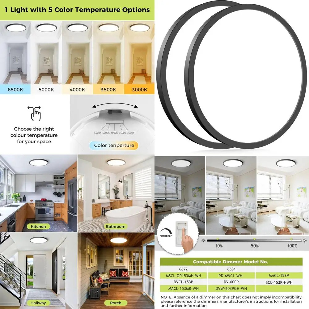 

Светодиодный потолочный светильник 15-30 Вт с регулируемой яркостью, 3000K-6500K, низкопрофильный, для кухни, прихожей - черный