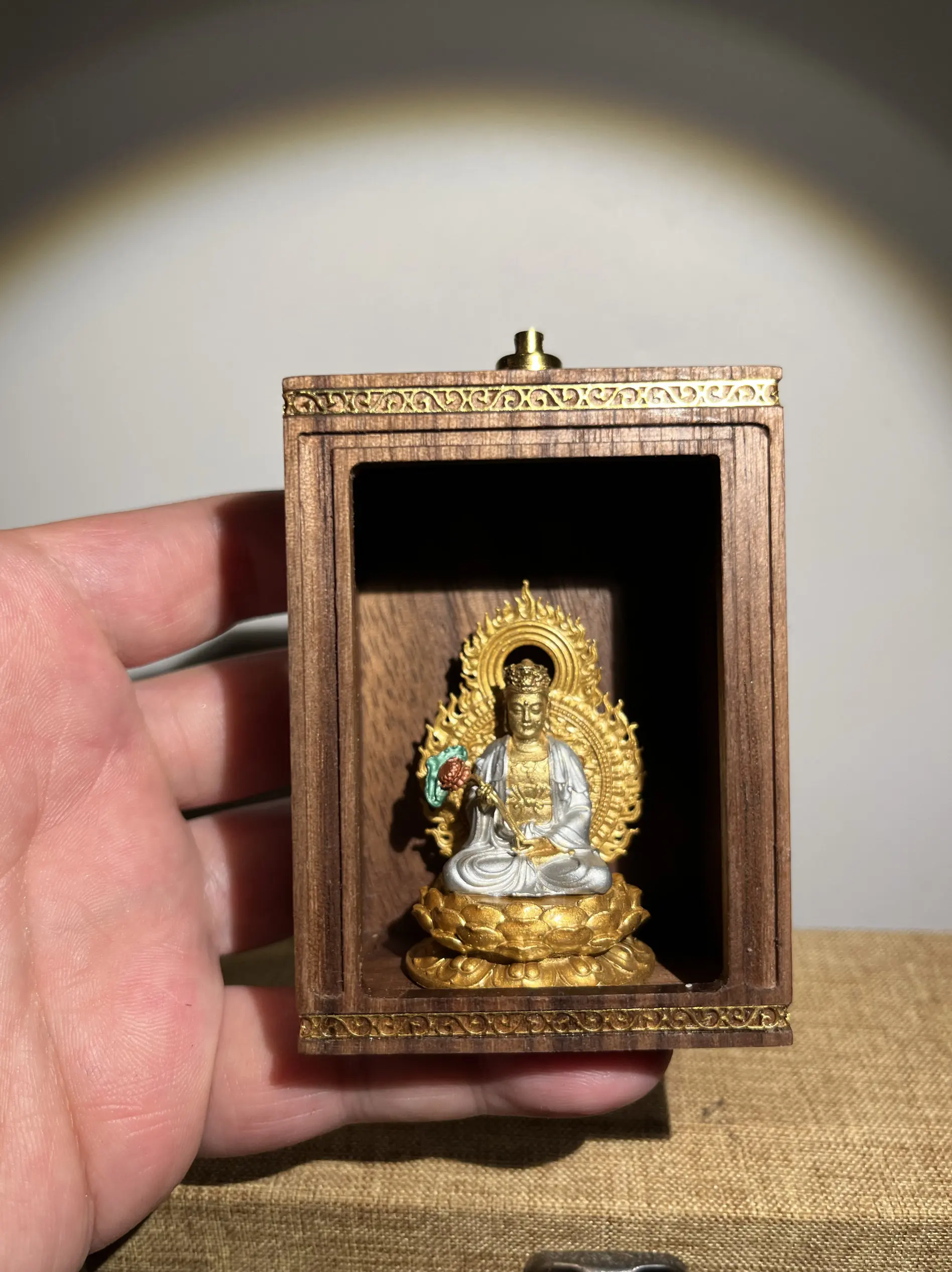 Mahasthamaprapta Pure Painted Buddha Statue with Black Walnut Buddha Niches Twelve Zodiac Horses Guardian Buddha Birth Buddha