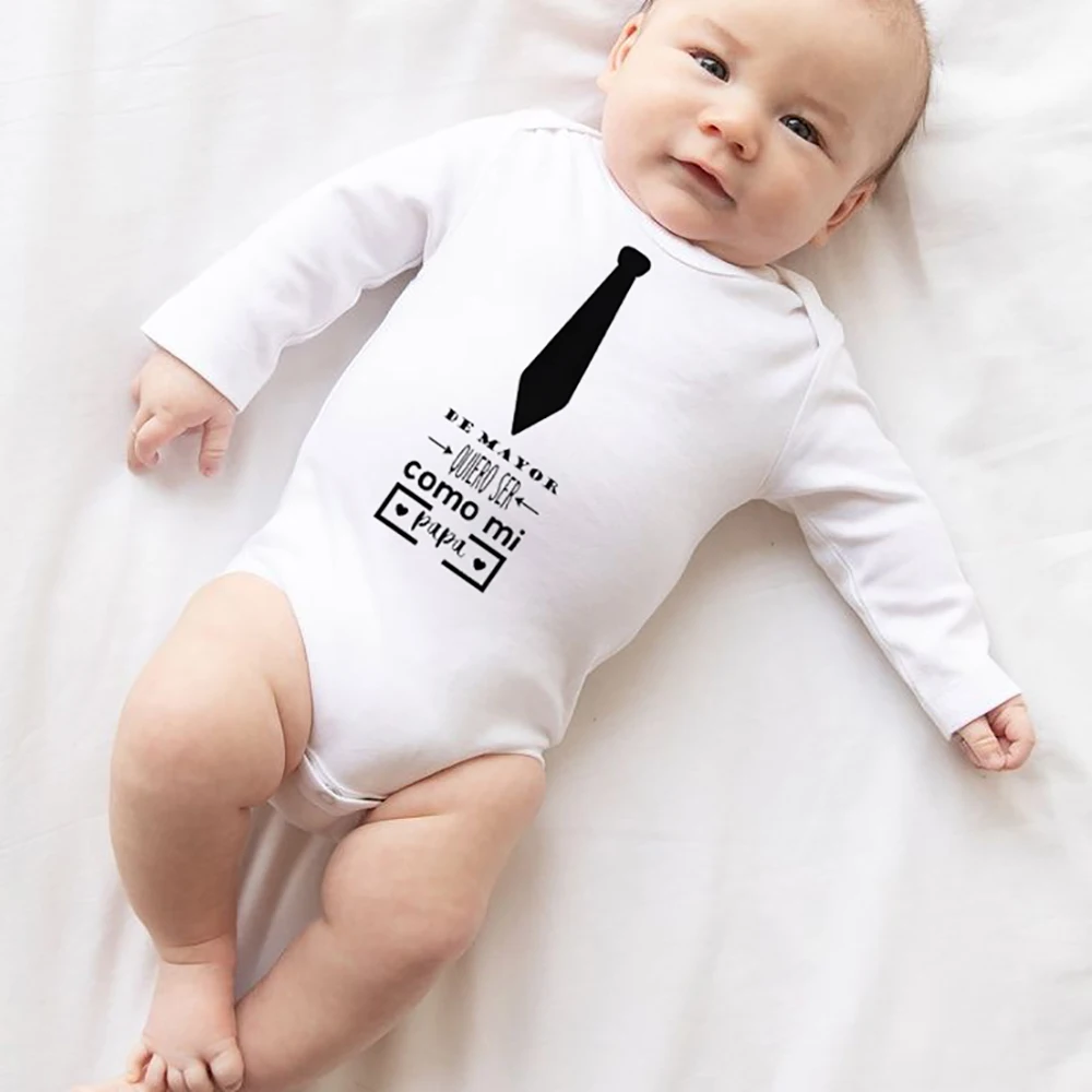 

I Want To Become My Dad When I Grow Up Babys Jumpsuit Print Boys Newborn Romper Long Sleeve Bodysuit Crew Neck Rompers