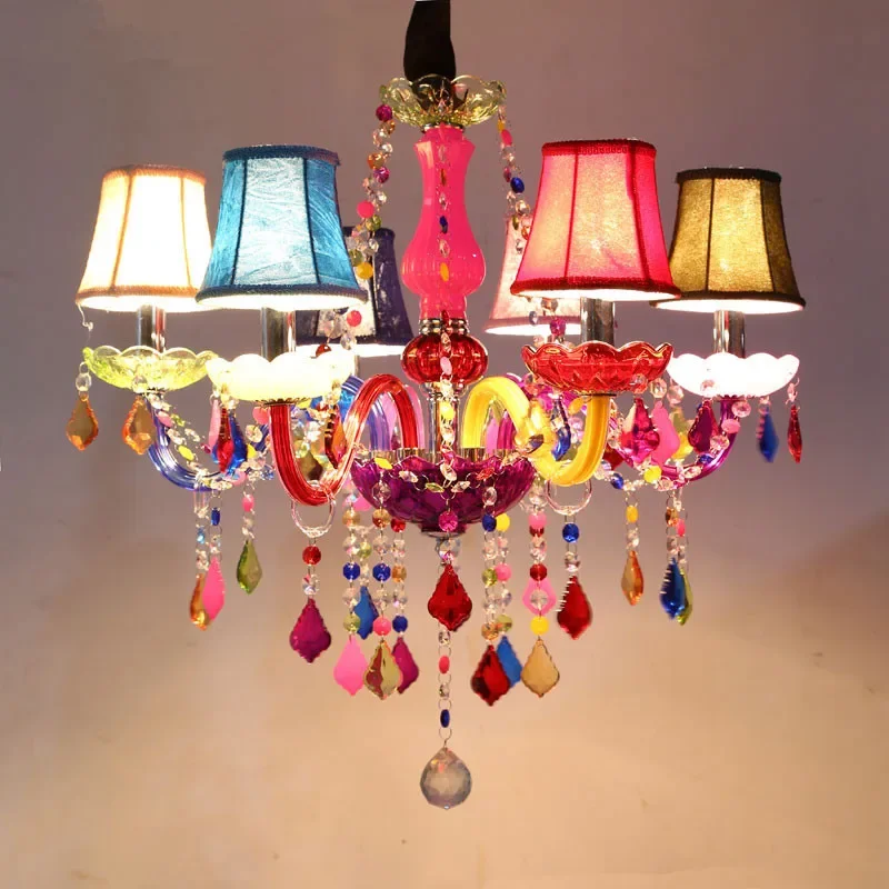 

Children's Room Pendant Lamp Girl's Princess Bedroom Chandelier Creative Coffee Cafe KTV Bar Colorful Crystal E14 Lighting