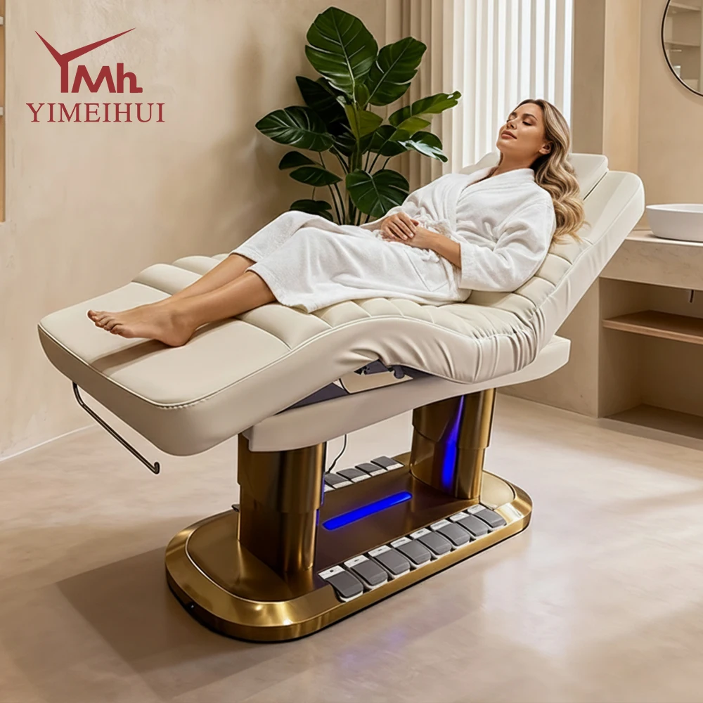 

Pu leather adjustable 4 motor massage bed with led lighting for spa sessions salons