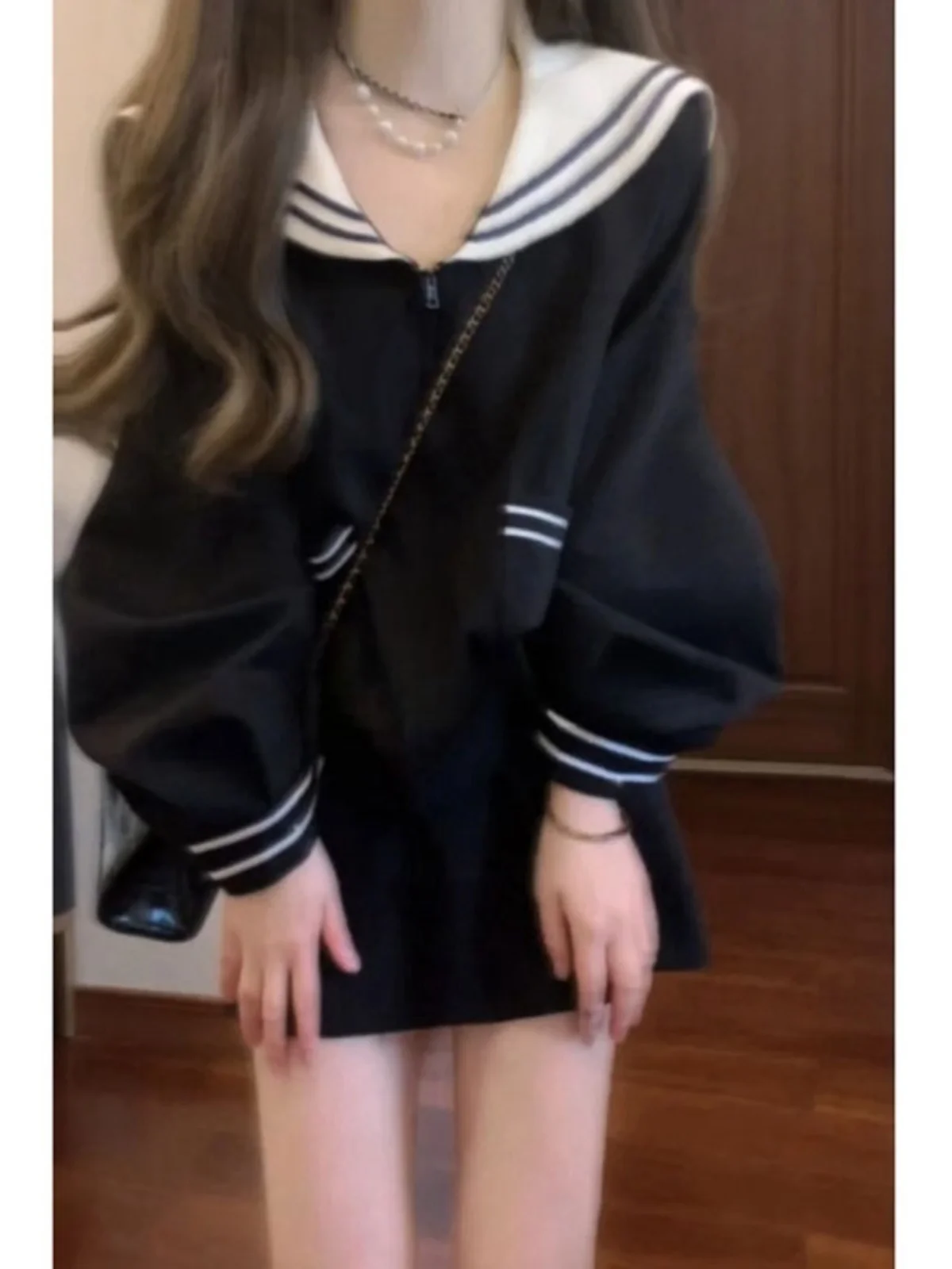 

College Style Navy Collar Sweater And Skirt Set Short Sleeve Comfortable Cotton Two Piece Suit for Young Women Spring Fashion