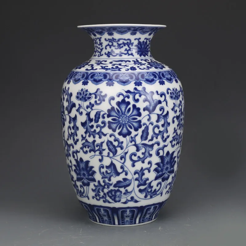 Jingdezhen Ceramics Qianlong Blue And White Entwined Branch Pattern Vase Antique Porcelain Decorative Ornament Flower Vase