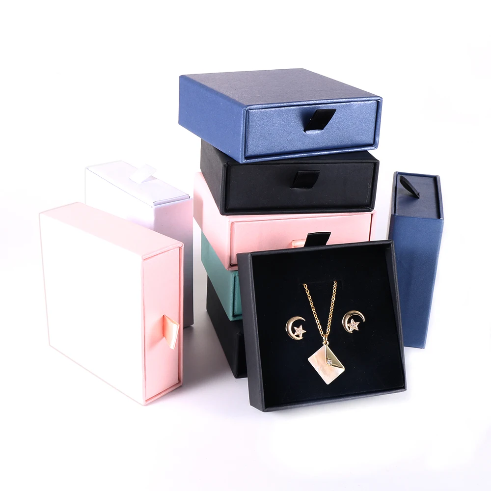 

5 Colors Drawer Box Cardboard Jewelry Ring Necklace Bracelets Earring Gift Packaging Boxes Sponge Protection Box Accessories