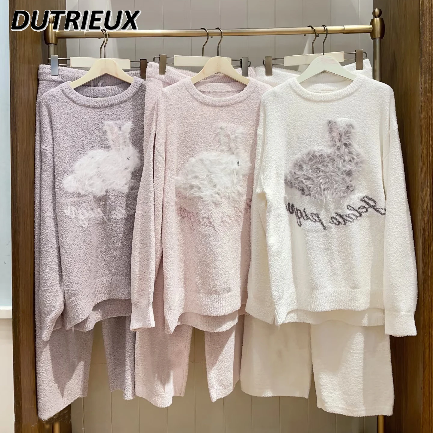 Japanese Style Autumn and Winter New Plush Velvet Soft Pajamas Sweet Rabbit Long-sleeved Sleepwear Women's Loungewear Set