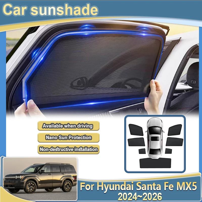 

Аксессуары для Hyundai Santa Fe 2024 2025 2026 MX5 MK5, сетчатый козырек на окно автомобиля, блокирующий свет, шторы, боковой солнцезащитный козырек на лобовое стекло