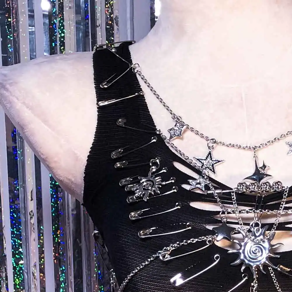 Pin emo kawaii feito à mão harajuku y2k tops diy e-girls glitch núcleo corrente adolescente goth grunge vestido gótico punk rock 90s crânio eco