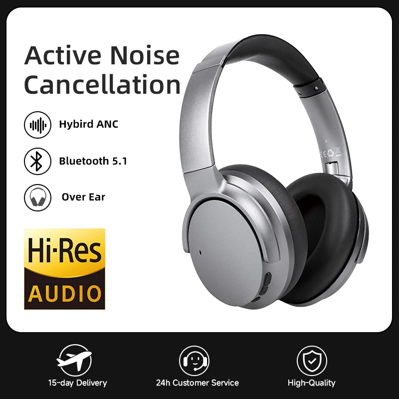 ANC Bluetooth Headphones Wireless Noise Canceling High Fidelity Long Battery Life Comfortable Fit Hi-Res Audio Fast Charging