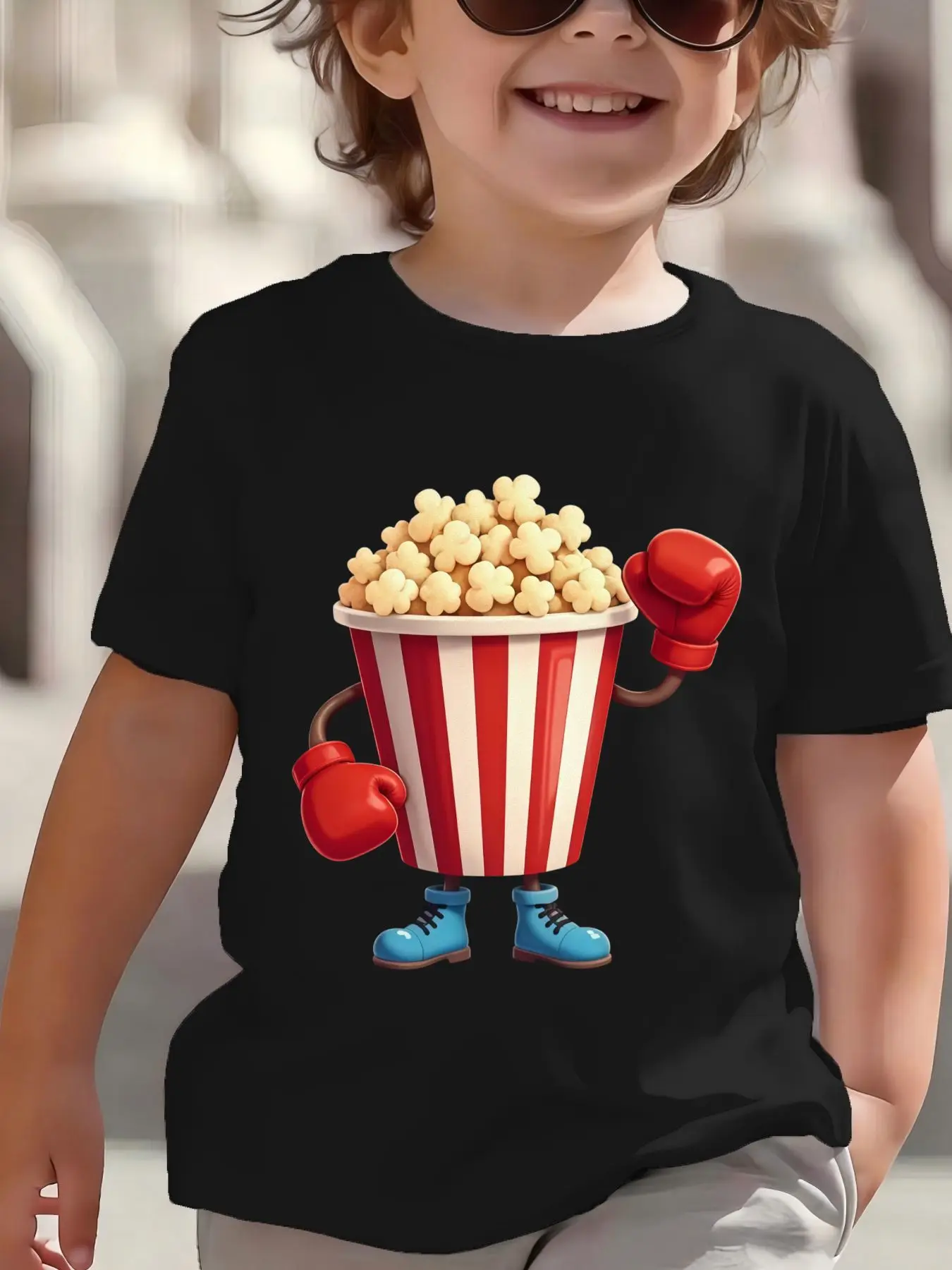 Kids Boys Girls Parent Child Matching Tee Cool Boxing Popcorn Character Graphic Print Short Sleeve Crew Neck Soft Daily Wear Tee