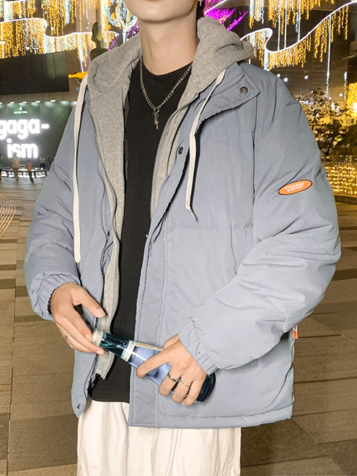 

Men's down Cotton Jaet Thiened Fce Lined Winter Coat Youth Faion Brand Casual Warm Hooded Zipper Closure Cotton Clothes