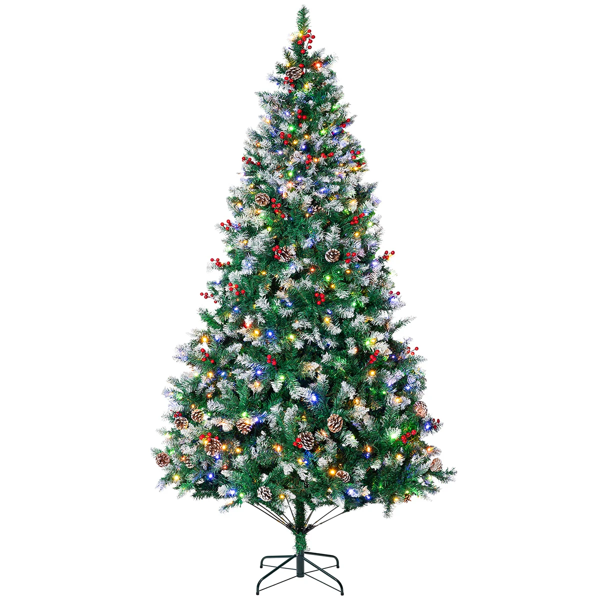 7.5ft/9ft Automatic Green Christmas Tree With 8 Modes Flash Warm White Color Lights Metal Stand Base Artificial Branches Tree